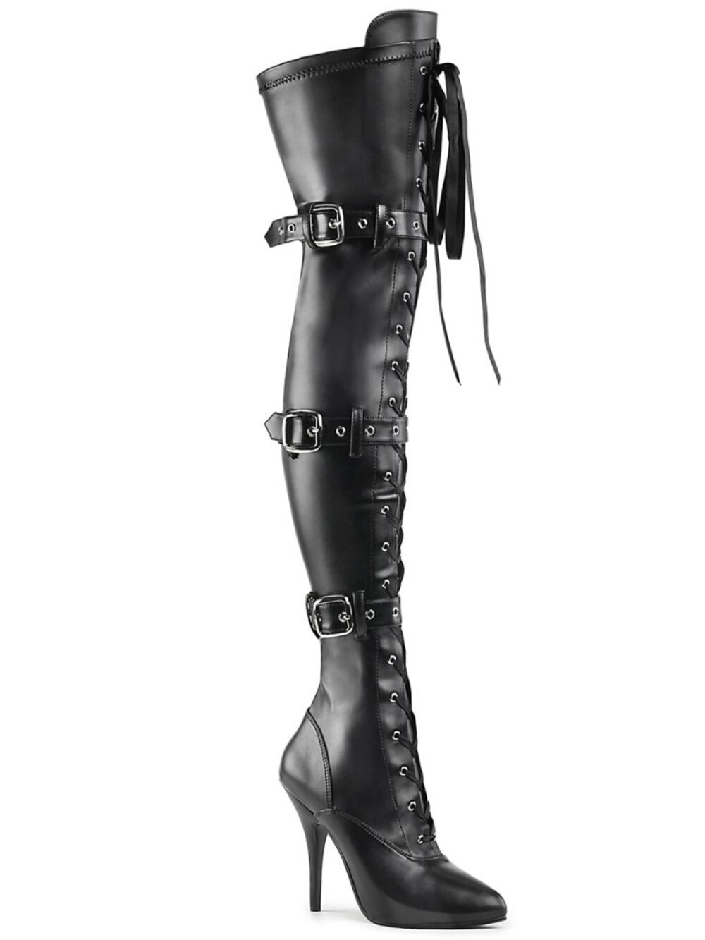 Gothic Thigh High Boots - 5" Stiletto Lace-Up Buckle Festival Rave Heels - Picture 5 of 5